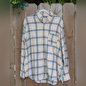 Miss Lola Leanne Olive Green Beige Cream Plaid Flannel Button Down Shirt